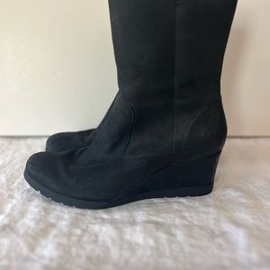 UGG JOELY BLACK WATERPROOF WEDGE LEATHER SHORT BOOTS SIZE 9.5 WOMEN $274
